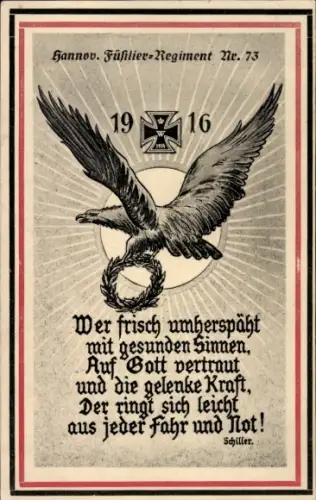 Ak Hannoversches Füsilier-Regiment Nr. 73, 1916, Adler, I. WK