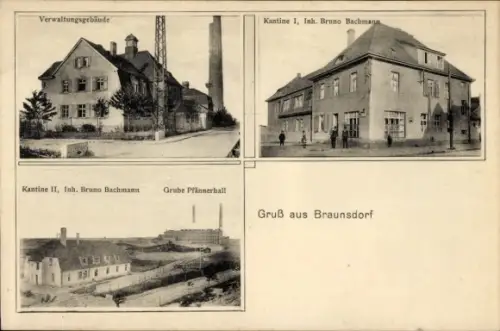 Ak Braunsdorf an der Zschopau Niederwiesa Sachsen, Verwaltungsgebäude, Kantine I (Inh. Bruno Bach