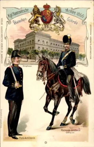 Litho Kgl. Hannoversche Armee 1866, Zeughaus, Reitende Artillerie, Fußartillerie, Waterloo, Göhrde