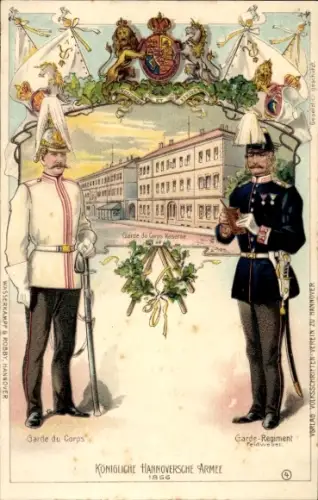 Litho Kgl. Hannoversche Armee 1866, Garde du Corps Kaserne, Garde-Regiment, Feldwebel