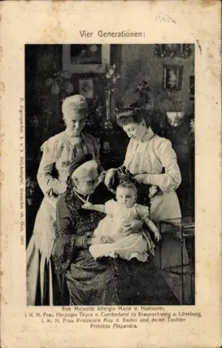 Ak Königin Marie von Hannover, Thyra von Cumberland, Prinzessin Max v. Baden, Prinzess Alexandra