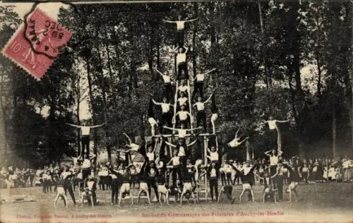 CPA Auchy les Hesdin Pas de Calais, Société de Gymnastique des Filatures