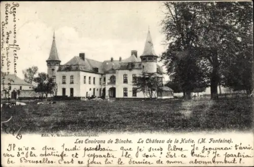 Ak Binche Wallonien Hennegau, Château de la Hutie, schöne Architektur, umgeben von Bäumen