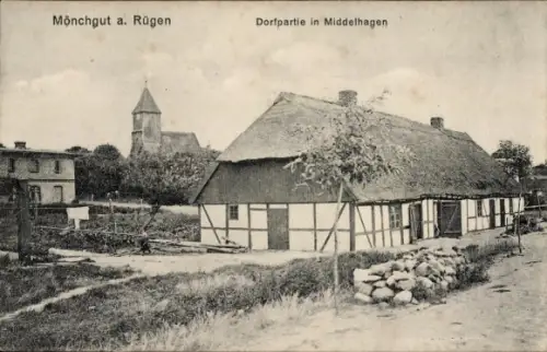 Ak Mönchgut auf Rügen, Middelhagen, Kirche, Bauernhaus