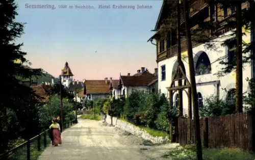 Ak Semmering in Niederösterreich,  Hotel Erzherzog Johann, Straße, Bäume, Häuser