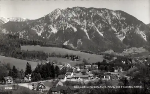 Ak Edlach an der Rax Niederösterreich, Bergpanorama, schneebedeckte Gipfel, bewaldete Hänge, Wies
