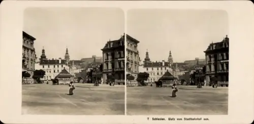 Stereo Foto Kłodzko Glatz Schlesien, Blick vom Stadtbahnhof aus