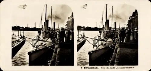 Stereo Foto Świnoujście Swinemünde Pommern, Torpedo-Yacht Schneewittchen