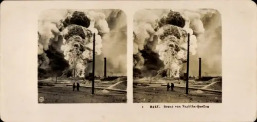 Stereo Foto Baku Aserbaidschan, Brand von Naphths-Quellen