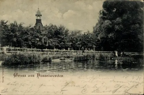 Ak Berlin Reinickendorf Hasselwerder, Wasseransicht, Glockenturm