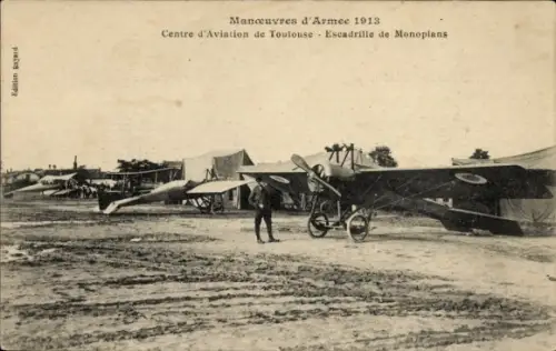 CPA Manoeuvres d'Armee 1913, Centre d'Aviation de Toulouse, Escadrille de Monoplans