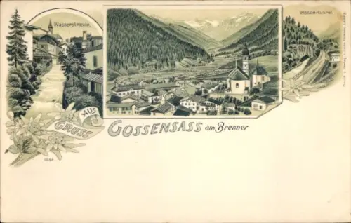 Litho Gossensaß Brenner Brennero Südtirol, Wasserstraße, Wassertunnel