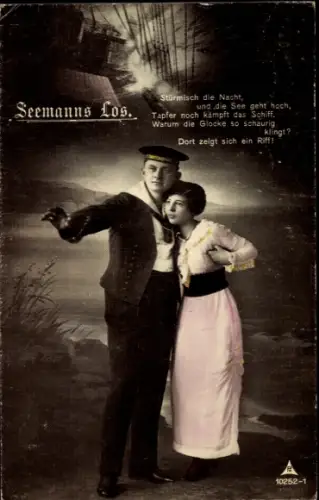 Ak Seemans Los, Liebespaar, Kriegsschiff, Matrose