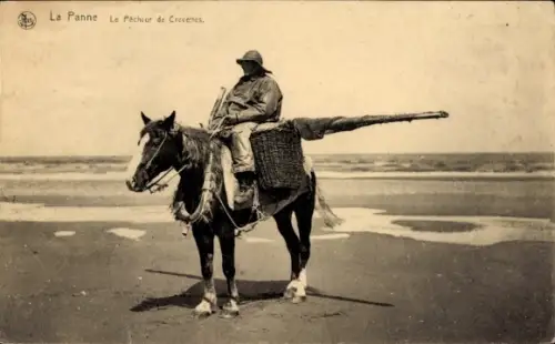 Ak La Panne Westflandern, Le pêcheur de crevettes, Krabbenfischer, Pferd
