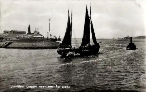 Ak IJmuiden Ymuiden Velsen Nordholland, Logger naar zee, Tot ziens