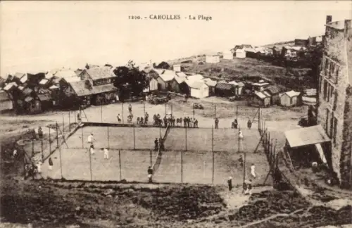 Ak Carolles Plage Jullouville Manche, Tennisplatz