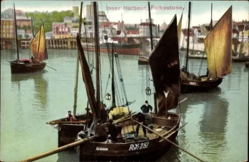 Ak Folkestone Kent England, Hafenpartie, Fischerboote