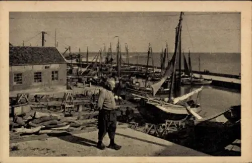 Ak Urk Flevoland Niederlande, Hafenpartie