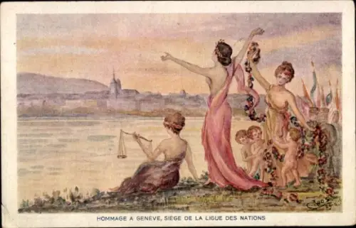 Künstler Ak Hommage a Geneve, Siege de la Ligue des Nations