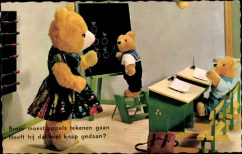 Ak Teddybären in der Schule, Schulklasse, Brom moest appels tekenen gaan