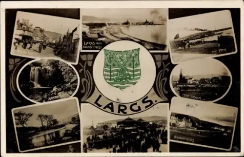 Wappen Ak Largs Schottland, Tae Piers, Broomfields, the Beach, Nodle Burn