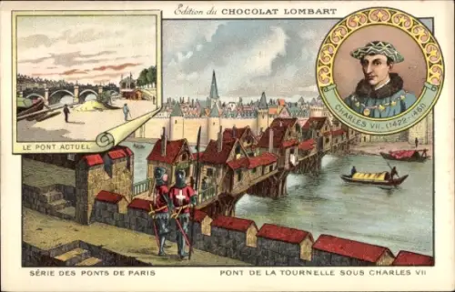 Litho Paris, Pont de la Tournelle, Charles VII, Chocolat Lombart, Reklame