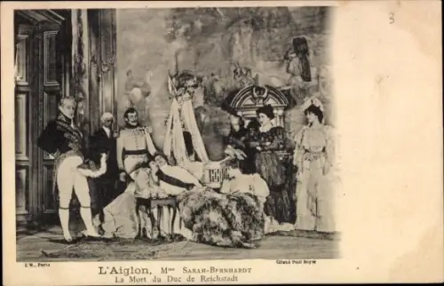 Ak L'Aiglon, La Mort du Duc de Reichstadt, Schauspielerin Sarah Bernhardt