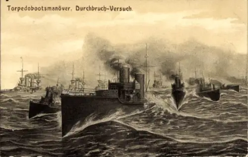 Ak Deutsche Kriegsschiffe, Torpedobootsmanöver, Durchbruch-Versuch