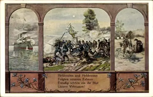 Künstler Ak Starcke, Deutsches Kriegsschiff, Schlachtszene, Heldensinn und Heldenmut