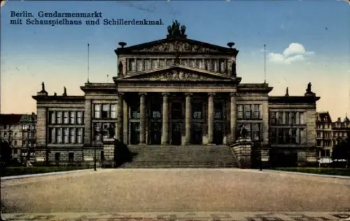 Ak Berlin Mitte, Gendarmenmarkt mit Schauspielhaus, Schillerdenkmal