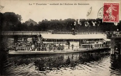 CPA Suresnes Hauts de Seine, Le Touriste sortant de l'Ecluse