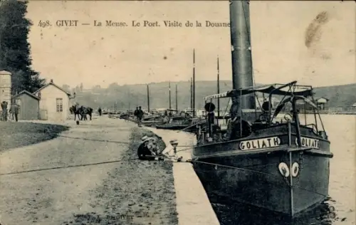 Ak Givet Ardennes, La Meuse, Le Port, Visite de la Douane