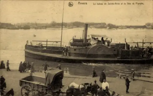 Ak Anvers, Le bateau de Sainte-Anne et la Tête de Flandre