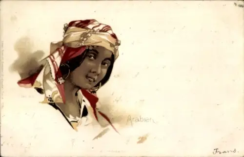 Litho Arabien, Mogenländische Frauenschönheiten, Kopfbedeckung, Ohrringe