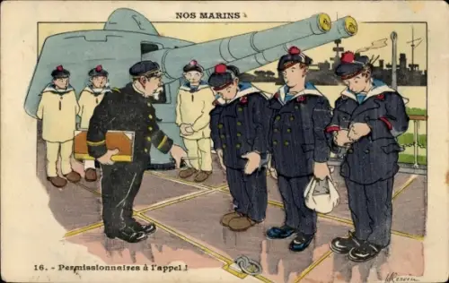 Künstler CPA Nos Marins, Permissionnaires à l'appel