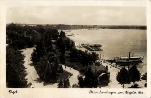 Ak Berlin Reinickendorf Tegel, Strandanlagen am Tegeler See aus der Vogelschau