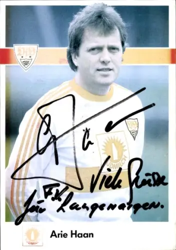 Autogrammkarte Fußballspieler Arie Haan, Portrait, Autogramm