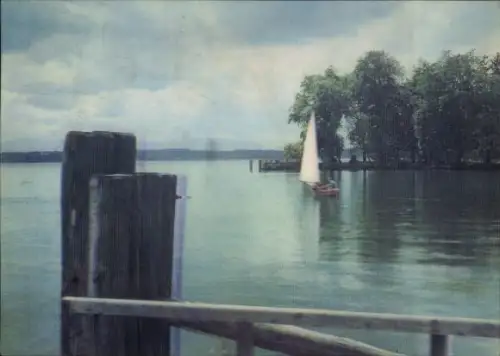 3-D Ak Segelpartie am See, Uferblick