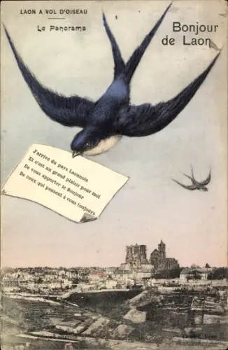 Ak Laon Aisne, Gesamtansicht, Luftbild, Schwalbe