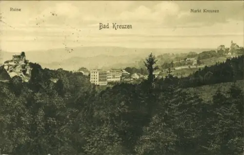 Ak Bad Kreuzen in Oberösterreich, Panorama, Ruine