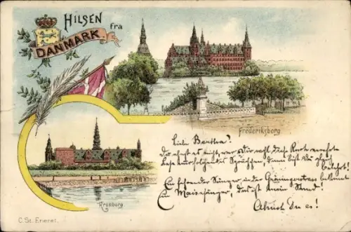 Litho Hillerød Hillerod Dänemark, Frederiksborg und Kronborg Schloss