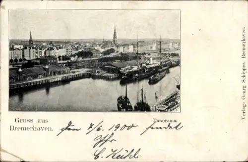 Ak Bremerhaven, Gruss aus  Hafenpanorama, Verlag Georg Schipper