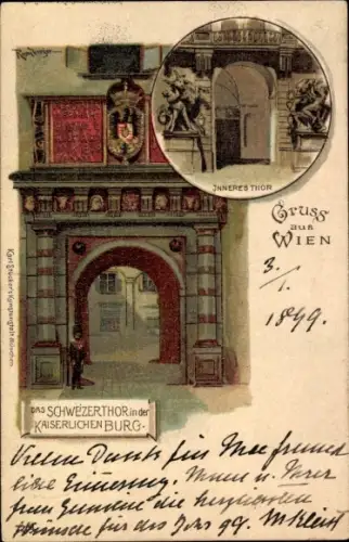 Litho Wien 1 Innere Stadt, Schweizertor in der Burg, Inneres Tor