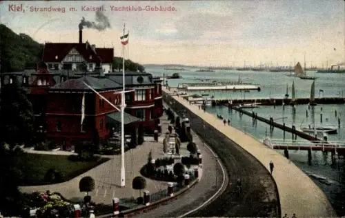 Ak Kiel, Strandweg m. Kaiserl. Yachtklubgebäude