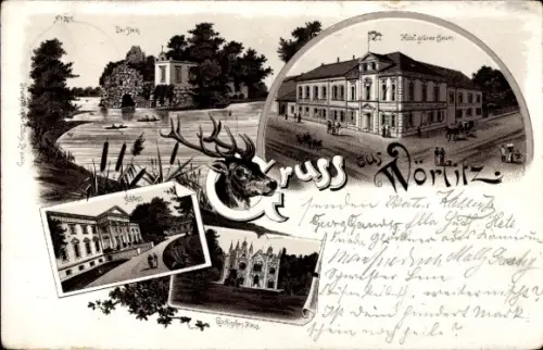 Vorläufer Litho Oranienbaum Wörlitz Sachsen Anhalt, Hotel grüner Baum, Stein, Schloss