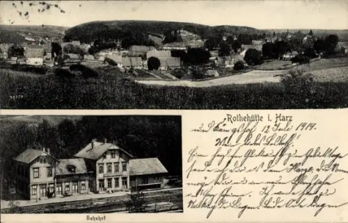 Ak Rothehütte Königshof Königshütte Elbingerode Oberharz am Brocken, Panorama, Bahnhof