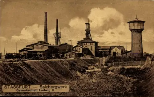 Ak Staßfurt im Salzlandkreis, Salzbergwerk Gewerkschaft Ludwig II., Wasserturm