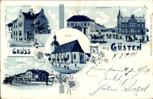 Mondschein Litho Güsten Sachsen Anhalt, Bahnhof, Kirche, Bahnhofstraße, Diakonat