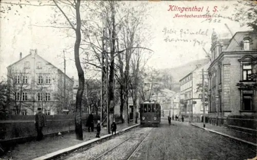 Ak Klingenthal im Vogtland Sachsen, Auerbacher Straße, Straßenbahn