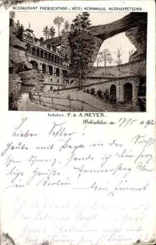Vorläufer Litho Hřensko Herrnskretschen Elbe Region Aussig, Prebischtor, Restaurant F. & A. Meyer